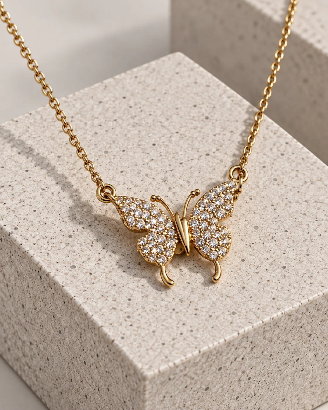 Gold-Tone Crystal Butterfly Pendant Necklace