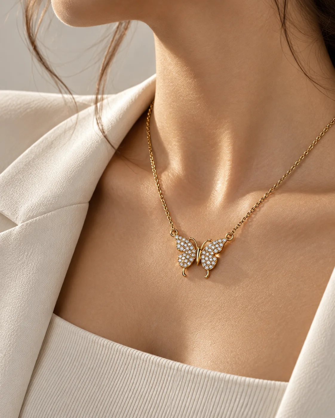 Gold-Tone Crystal Butterfly Pendant Necklace, view 4