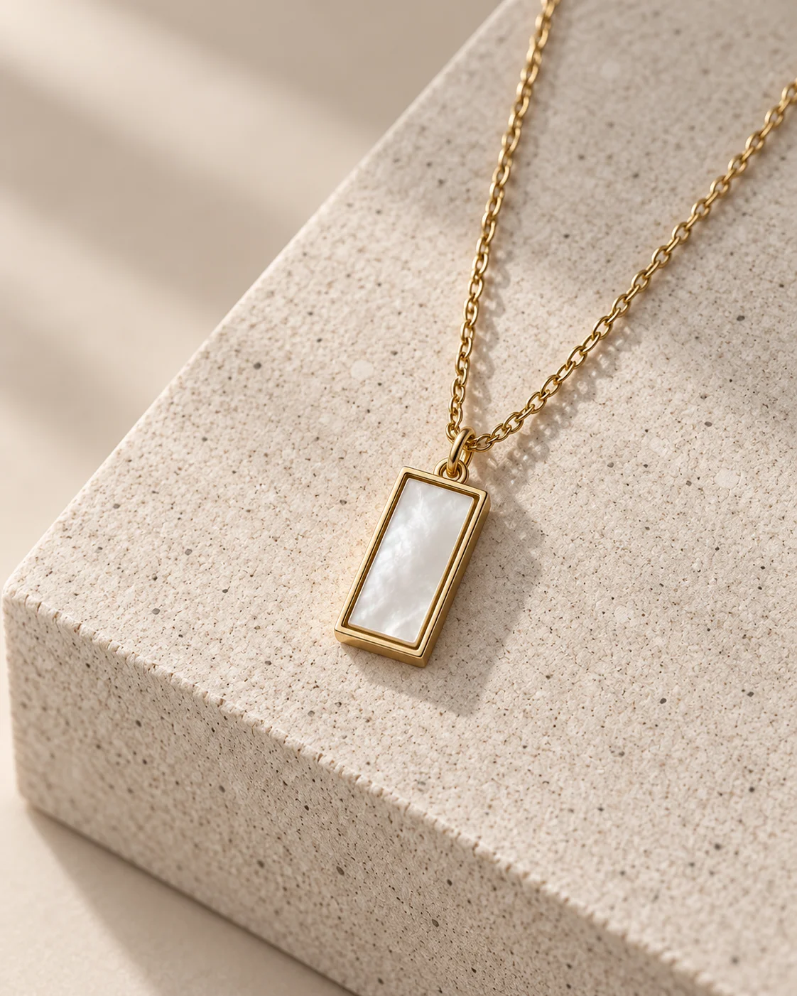 Gold-Tone Rectangular Pearlescent Pendant Necklace, view 1