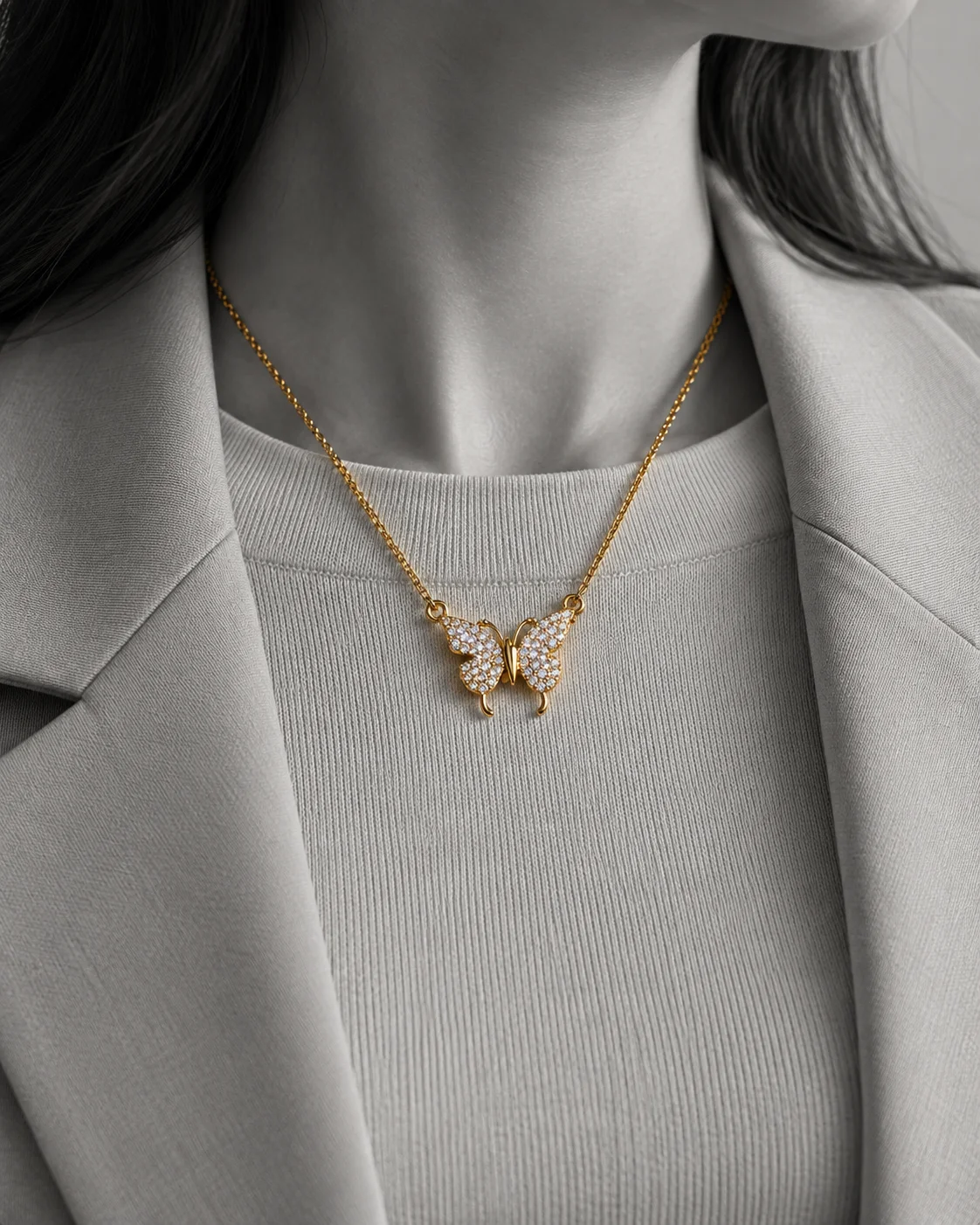 Gold-Tone Crystal Butterfly Pendant Necklace, view 2