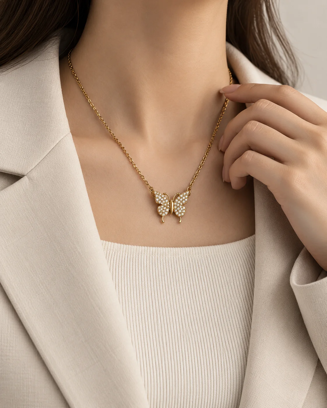 Gold-Tone Crystal Butterfly Pendant Necklace, view 3