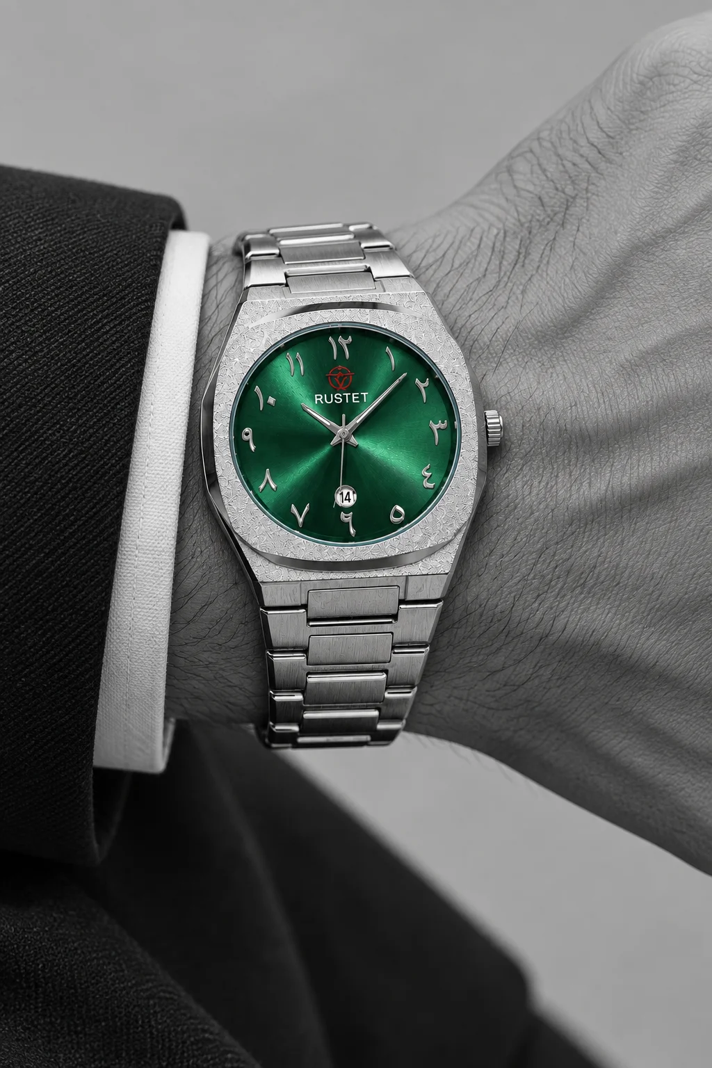 Rustet Emerald Green Arabic Dial Watch, view 2